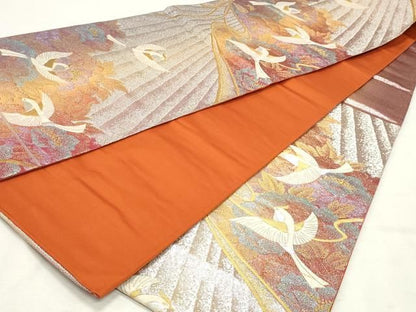 平和屋着物◎六通柄袋帯　飛鳥花文　金銀糸　正絹　逸品　DABK8799cm