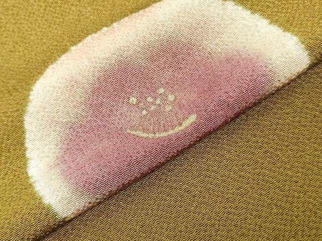 平和屋着物▼名古屋帯　帯反物　ツバキ　椿　鬼しぼ縮緬　金彩　逸品　未使用　DABK9001zy