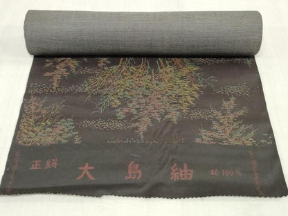 平和屋着物▼大島紬　反物　着尺　草花文　逸品　未使用　DABK9065zy