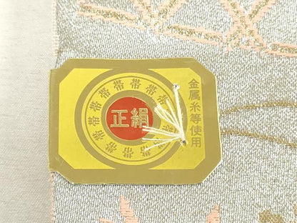 平和屋着物▼名古屋帯　帯反物　籬風景文草花文　純金　24金銀箔二重織　逸品　未使用　DABK9096zy