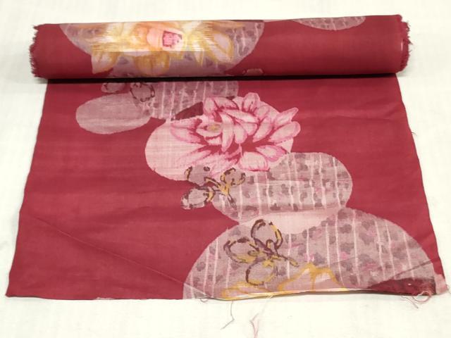 平和屋着物●アンティーク　大正ロマン　小紋　反物　着尺　銘仙　草花文　綿　逸品　未使用　DABK9098zy