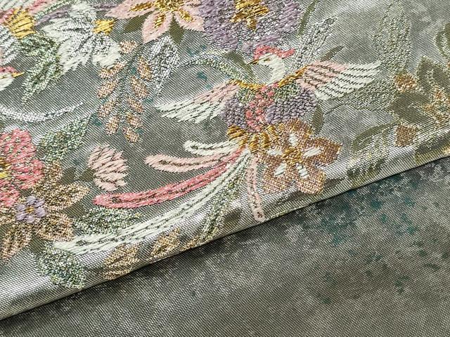 平和屋着物▼西陣　高島織物謹製　名古屋帯　帯反物　鳳凰花丸文　青銅箔　金銀糸　証紙付き　逸品　未使用　DABK9108zy