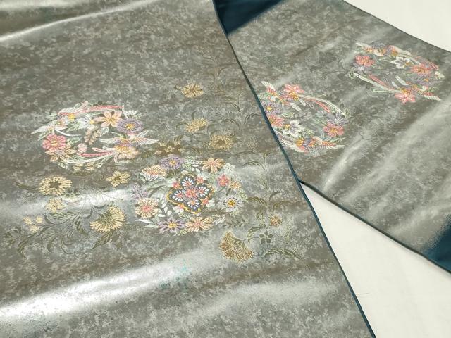 平和屋着物▼西陣　高島織物謹製　名古屋帯　帯反物　鳳凰花丸文　青銅箔　金銀糸　証紙付き　逸品　未使用　DABK9108zy