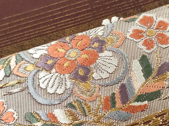 平和屋着物▼西陣　しらえ織物謹製　名古屋帯　帯反物　唐織　花鳥文　金銀糸　証紙付き　逸品　未使用　DABK9109zy