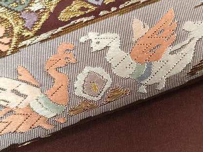 平和屋着物▼西陣　しらえ織物謹製　名古屋帯　帯反物　唐織　花鳥文　金銀糸　証紙付き　逸品　未使用　DABK9109zy