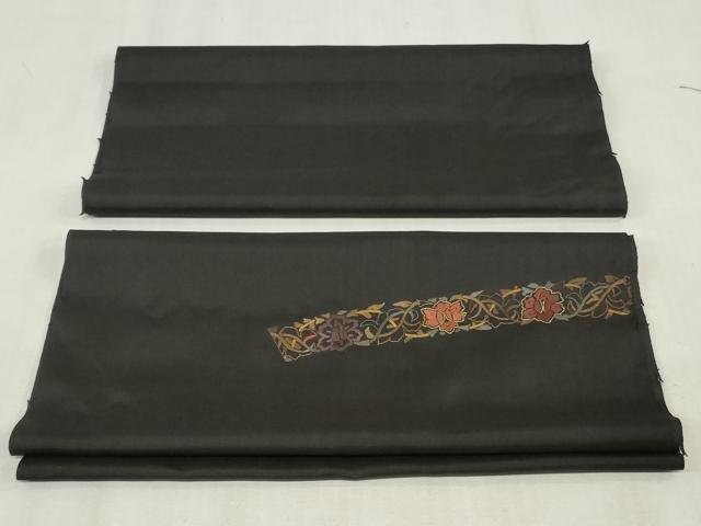 平和屋着物●付下げ　本場縞大島紬　解き反物　着尺　裁断済み　総刺繍　鳳凰草花文　黒地　金彩　逸品　DABK9130zy