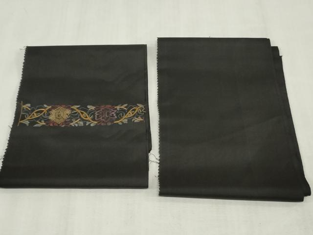 平和屋着物●付下げ　本場縞大島紬　解き反物　着尺　裁断済み　総刺繍　鳳凰草花文　黒地　金彩　逸品　DABK9130zy