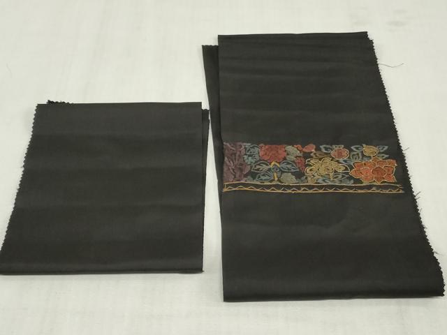 平和屋着物●付下げ　本場縞大島紬　解き反物　着尺　裁断済み　総刺繍　鳳凰草花文　黒地　金彩　逸品　DABK9130zy