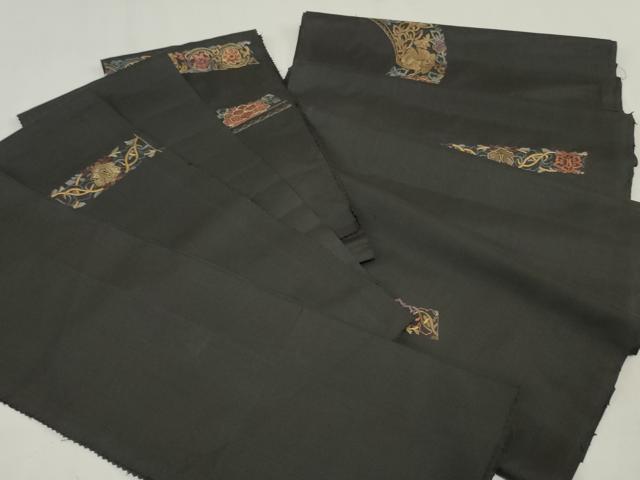 平和屋着物●付下げ　本場縞大島紬　解き反物　着尺　裁断済み　総刺繍　鳳凰草花文　黒地　金彩　逸品　DABK9130zy