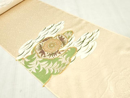 平和屋着物▼付下げ　反物　着尺　駒刺繍　尾長鳥花唐草文　金彩　逸品　未使用　DABK9148zy