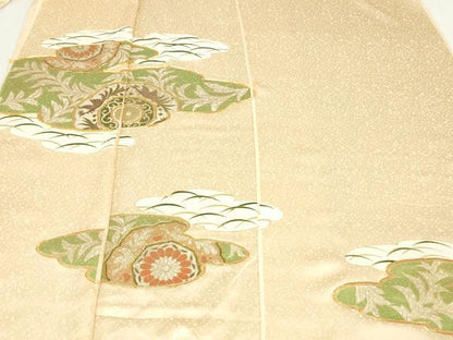 平和屋着物▼付下げ　反物　着尺　駒刺繍　尾長鳥花唐草文　金彩　逸品　未使用　DABK9148zy