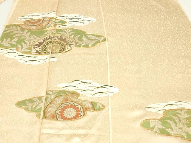 平和屋着物▼付下げ　反物　着尺　駒刺繍　尾長鳥花唐草文　金彩　逸品　未使用　DABK9148zy