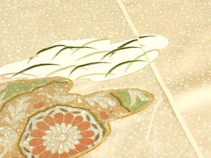 平和屋着物▼付下げ　反物　着尺　駒刺繍　尾長鳥花唐草文　金彩　逸品　未使用　DABK9148zy