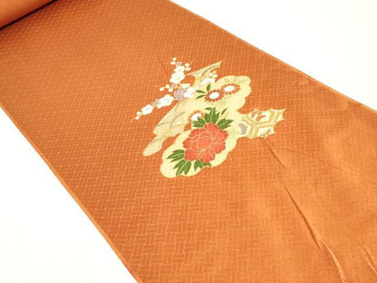 平和屋着物▼付下げ　反物　着尺　駒刺繍　亀甲草花文　金彩　十日町織物謹製　逸品　未使用　DABK9152zy