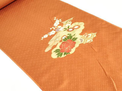 平和屋着物▼付下げ　反物　着尺　駒刺繍　亀甲草花文　金彩　十日町織物謹製　逸品　未使用　DABK9152zy