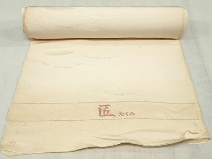 平和屋着物▼白生地　反物　着尺　雪芝地紋　生成り色　逸品　未使用　DABK9160zy