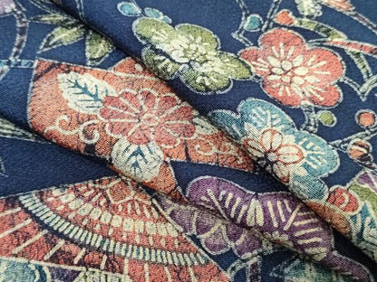 平和屋着物▼小紋　反物　着尺　ろうけつ染め　御所解文様　鬼しぼ縮緬　三越扱い　逸品　未使用　DABK9178zy