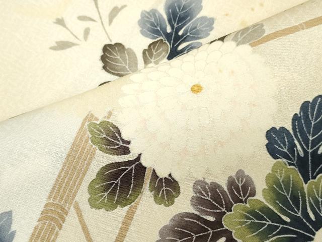 平和屋着物▼付下げ　反物　着尺　刺繍　草花文　十日町織物謹製　逸品　未使用　DABK9245zy