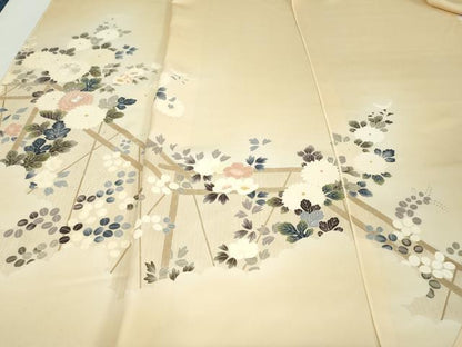 平和屋着物▼付下げ　反物　着尺　刺繍　草花文　十日町織物謹製　逸品　未使用　DABK9245zy