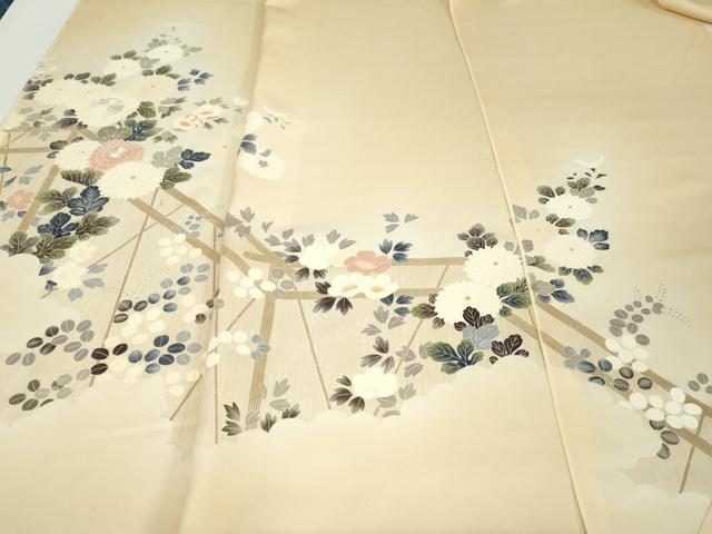 平和屋着物▼付下げ　反物　着尺　刺繍　草花文　十日町織物謹製　逸品　未使用　DABK9245zy