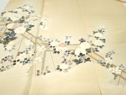 平和屋着物▼付下げ　反物　着尺　刺繍　草花文　十日町織物謹製　逸品　未使用　DABK9245zy