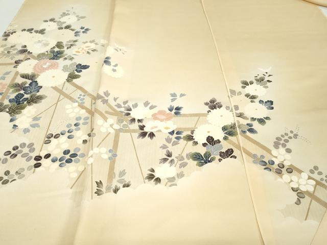 平和屋着物▼付下げ　反物　着尺　刺繍　草花文　十日町織物謹製　逸品　未使用　DABK9245zy
