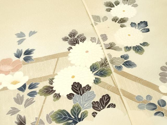 平和屋着物▼付下げ　反物　着尺　刺繍　草花文　十日町織物謹製　逸品　未使用　DABK9245zy