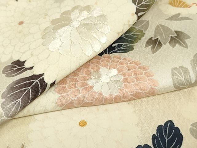 平和屋着物▼付下げ　反物　着尺　刺繍　草花文　十日町織物謹製　逸品　未使用　DABK9245zy