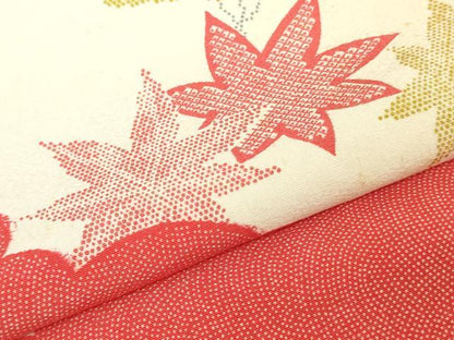 平和屋着物▼小紋　反物　着尺　雲文　楓文　逸品　未使用　DABK9264zy