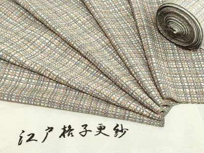平和屋着物●小紋　反物　着尺　江戸格子更紗　鬼しぼ縮緬　鈴乃屋扱い　逸品　未使用　DABK9265zy