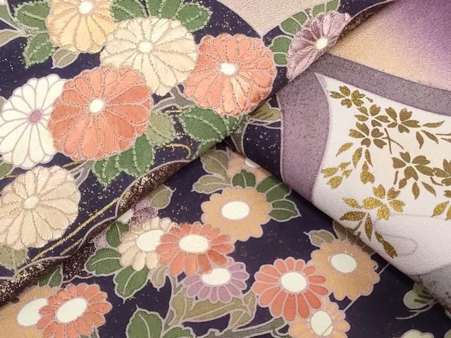平和屋着物▼中国三大刺繍　相良刺繍　付下げ　反物　着尺　冊子籬草花文　暈し染め　金彩　逸品　未使用　DABK9277zy