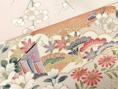 平和屋着物▼小紋　反物　着尺　御所車吉祥草花文　暈し染め　金彩　逸品　未使用　DABK9292zy