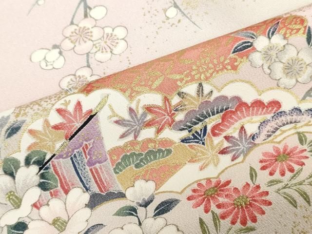 平和屋着物▼小紋　反物　着尺　御所車吉祥草花文　暈し染め　金彩　逸品　未使用　DABK9292zy