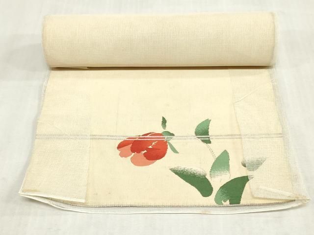平和屋着物●爪掻き本綴れ　名古屋帯　帯反物　草花文　金糸　引き抜き帯　逸品　DABK9322zy