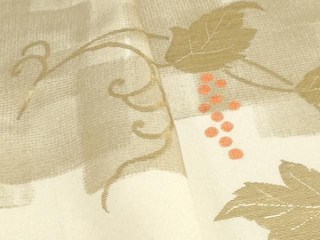 平和屋着物●付下げ　反物　着尺　竹屋町刺繍　葡萄蔦の葉文　金彩　逸品　未使用　DABK9326zy