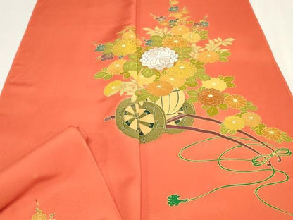 平和屋着物▼付下げ　反物　着尺　刺繍　花車文　金彩　逸品　未使用　DABK9327zy