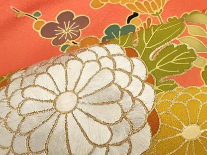 平和屋着物▼付下げ　反物　着尺　刺繍　花車文　金彩　逸品　未使用　DABK9327zy