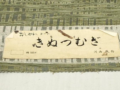 平和屋着物▼羽織・コート　反物　羽尺　変わり格子　河西織物謹製　大丸扱い　証紙付き　逸品　未使用　DABK9355zy