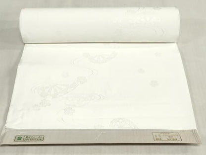 平和屋着物●長襦袢　反物　着尺　片輪車花地紋　胡粉色　東レシルック　洗える着物　未使用　DABK9359zy