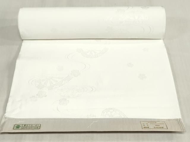 平和屋着物●長襦袢　反物　着尺　片輪車花地紋　胡粉色　東レシルック　洗える着物　未使用　DABK9359zy