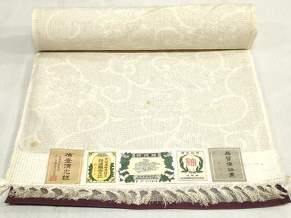 平和屋着物▼結城紬　反物　着尺　花唐草文　証紙付き　逸品　未使用　DABK9365zy