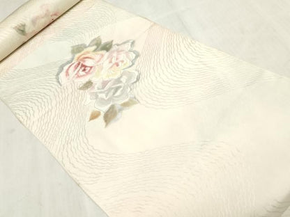 平和屋着物▼付下げ　解き反物　着尺　バラ　薔薇　暈し染め　銀彩　逸品　DABK9382zy