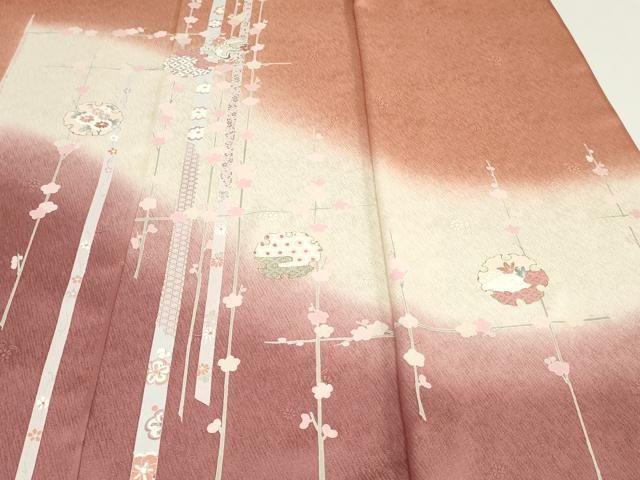 平和屋着物▼付下げ　反物　着尺　雪輪飛鶴花文　暈し染め　金彩　逸品　未使用　DABK9467zy