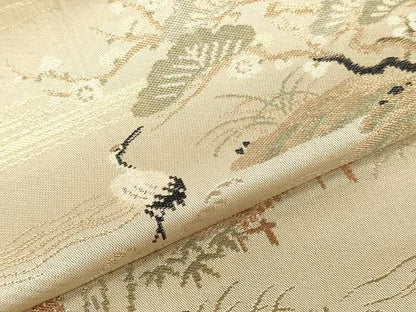 平和屋着物▼袋帯　帯反物　飛鶴風景文　金糸　逸品　DABK9471zy