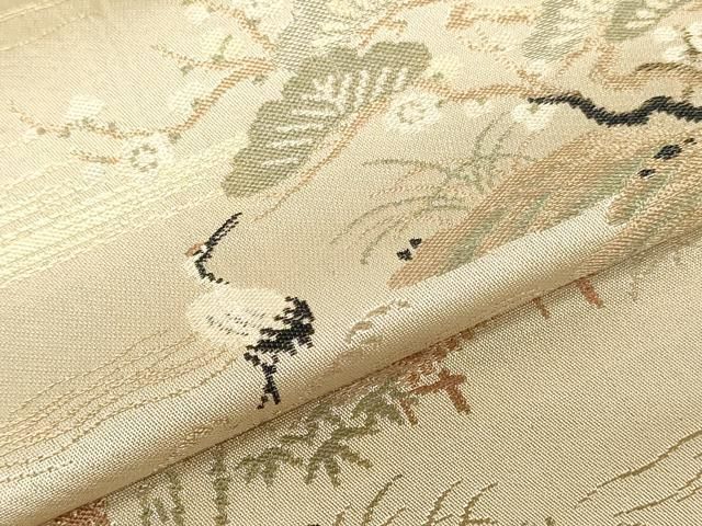 平和屋着物▼袋帯　帯反物　飛鶴風景文　金糸　逸品　DABK9471zy