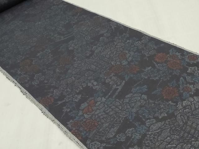 平和屋着物▼結城紬　反物　着尺　御所車花文　証紙付き　逸品　未使用　DABK9497zy