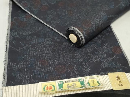 平和屋着物▼結城紬　反物　着尺　御所車花文　証紙付き　逸品　未使用　DABK9497zy