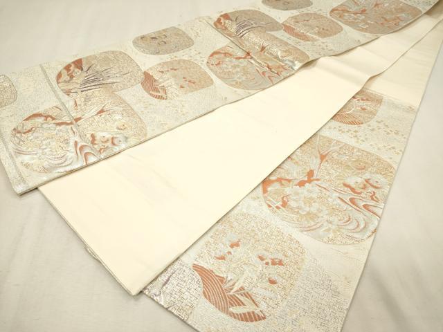 平和屋着物◎六通柄袋帯　流水花文　金銀糸　正絹　逸品　DABK9522cd