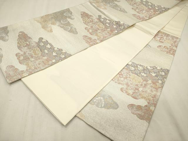 平和屋着物◎六通柄袋帯　雲重ね花文　金銀糸　正絹　逸品　DABK9547cd