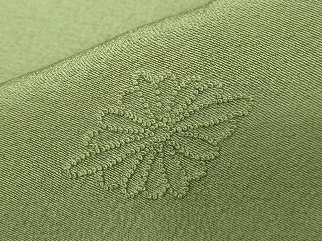 平和屋着物▽中国三大刺繍　相良刺繍　総刺繍　無地絵羽訪問着　単衣　菱花文　山葵色　正絹　逸品　DABK9667cd